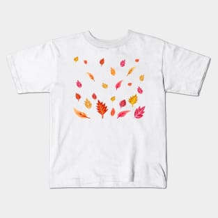 Fall Warm and Bright Leaves Pattern Kids T-Shirt